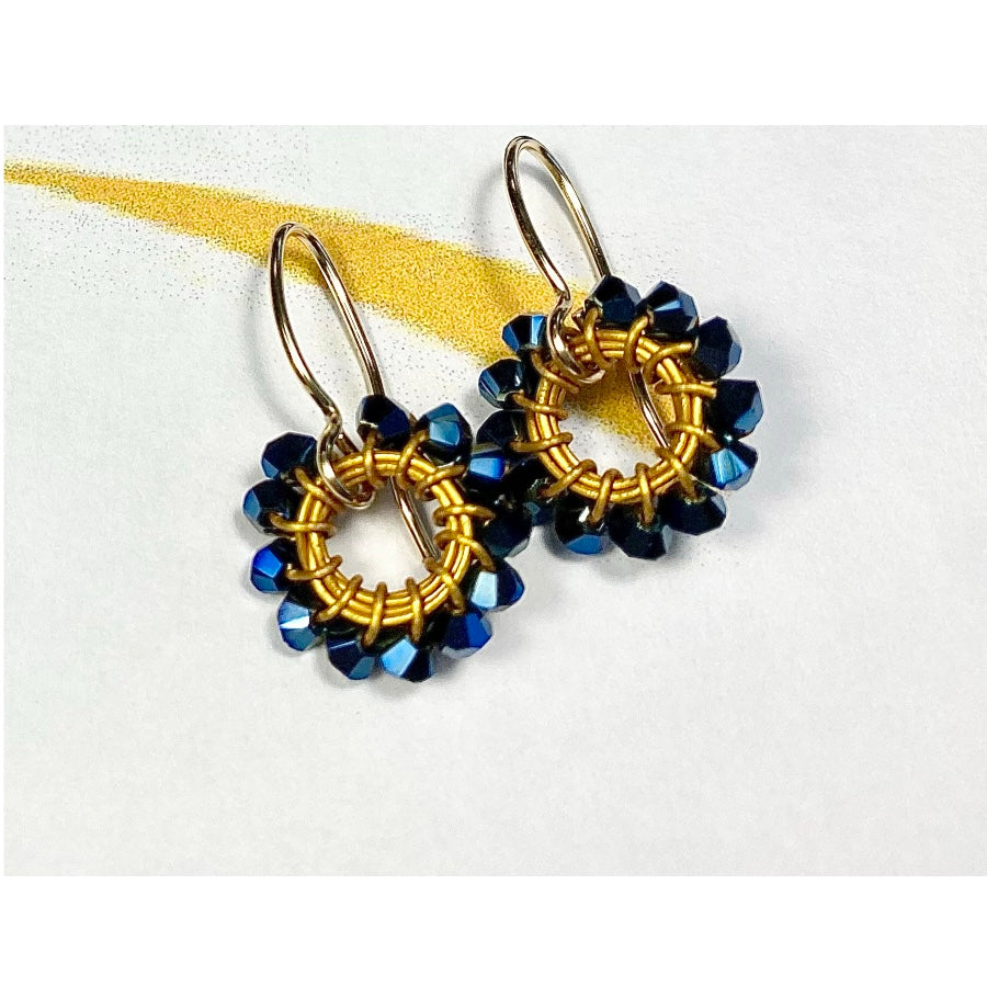 Extra small hoop earrings in University of Pittsburgh colors, blue and gold made by Pennsylvania artist Ree Gallagher