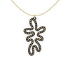 MATISSE.cutout  CORAL pendant  STYLE:  5   vertical coral shape  with 14/20 goldfill studs along shape  COLOR:   black    MATERIAL:  3D printed Nylon  ARTIST:  Ree Gallagher, USA