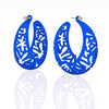 MATISSE inspired  ROYAL BLUE CORAL CUTOUT HOOP earrings.  SIZES:  XL  2  inch diameter.  Material:  Nylon   Posts:  sterling or 14/20 goldfill