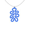 MATISSE.cutout  CORAL pendant  STYLE:  4 , funky vertical shape  with sterling studs along shape  COLOR:   royal blue    MATERIAL:  3D printed Nylon  ARTIST:  Ree Gallagher, USA