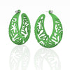 MATISSE inspired CORAL CUTOUT HOOP earrings. COLOR:  grass green,  SIZES:  XL  2  inch diameter.  MATERIAL:   Nylon   Posts:  sterling or 14/20 goldfill