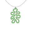 MATISSE.cutout  CORAL pendant  STYLE:  4 , funky vertical shape  with sterling studs along shape  COLOR:   grass green    MATERIAL:  3D printed Nylon  ARTIST:  Ree Gallagher, USA