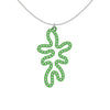 MATISSE.cutout  CORAL pendant  STYLE:  5   vertical coral shape  with  sterling  studs along shape  COLOR:   grass green    MATERIAL:  3D printed Nylon  ARTIST:  Ree Gallagher, USA