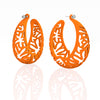 MATISSE inspired CORAL CUTOUT HOOP earrings. COLOR:  orange,  SIZES:  XL  2  inch diameter.  MATERIAL:   Nylon   Posts:  sterling or 14/20 goldfill