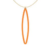 OVAL pendant  LARGE  ( 2.75 inches long)  with  14/20  Goldfill  studs along shape  COLOR: orange  MATERIAL: 3D printed Nylon  ARTIST: Ree Gallagher, USA