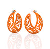 MATISSE inspired orange  CORAL CUTOUT HOOP earrings.  1.625 inch diameter.  Material:  Nylon   Posts:  sterling or 14/20 goldfill