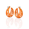 MATISSE inspired  ORANGE,  CORAL CUTOUT HOOP earrings.  SIZE:  MED, 1.25 inch diameter.  Material:  Nylon   Posts:  sterling or 14/20 goldfill, ARTIST:  Ree Gallagher