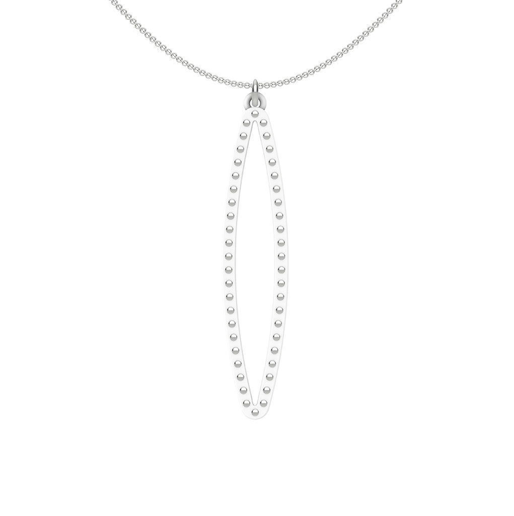 OVAL pendant  MEDIUM ( 2inches long)  with  sterling silver studs along shape  COLOR: white   MATERIAL: 3D printed Nylon  ARTIST: Ree Gallagher, USA