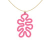 MATISSE.cutout  CORAL pendant  STYLE:  4 , funky vertical shape  with 14/20 goldfill studs along shape  COLOR:   pink    MATERIAL:  3D printed Nylon  ARTIST:  Ree Gallagher, USA
