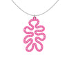 MATISSE.cutout  CORAL pendant  STYLE:  4 , funky vertical shape  with sterling studs along shape  COLOR:   pink    MATERIAL:  3D printed Nylon  ARTIST:  Ree Gallagher, USA