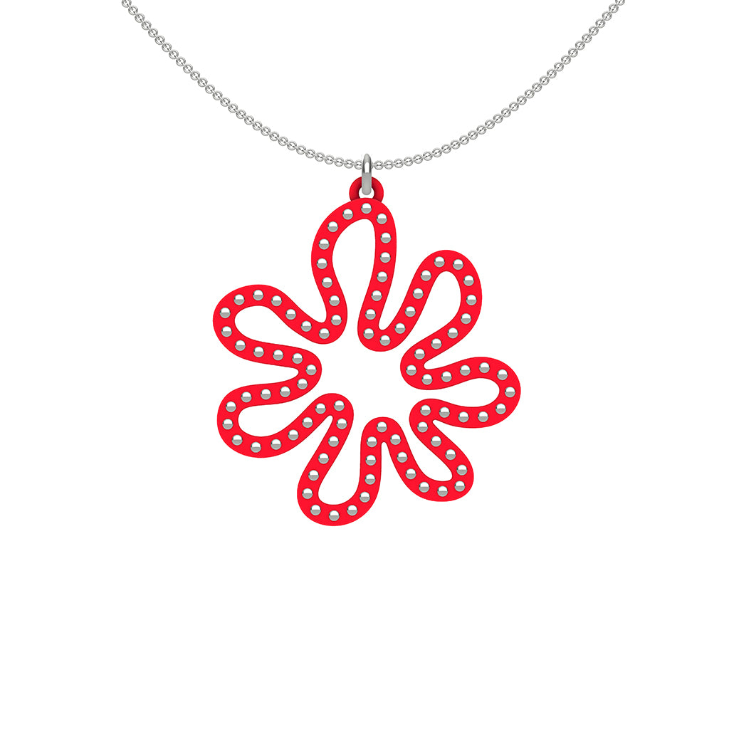 MATISSE.cutout  CORAL pendant  STYLE:  2  with sterling studs along shape  COLOR:  red    MATERIAL:  3D printed Nylon  ARTIST:  Ree Gallagher, USA
