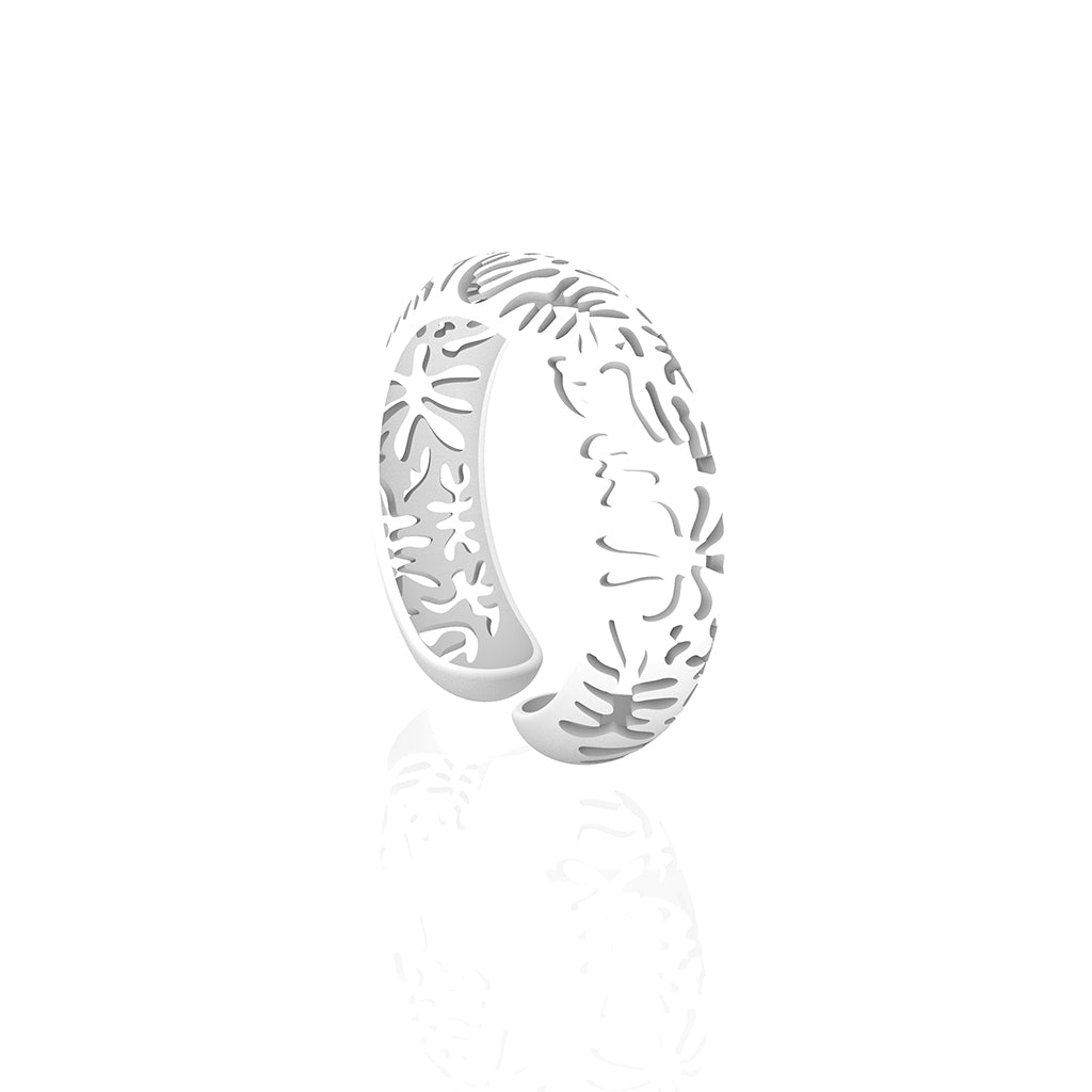 CORAL cutout CUFF bracelet inspired by artist Henri Matisse.  Color is  WHITE.  Measures 3/4 of inches wide.  ONE SIZE fits most .  Made of lightweight nylon